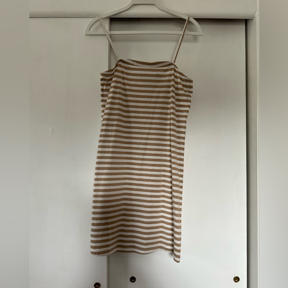 Vero Moda Tan and White Striped Mini Dress